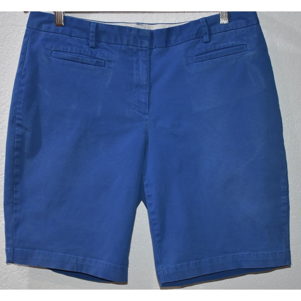 Lands' End Womens Blue Mid Rise Chino Shorts Size 12 Stretch Cotton Casual